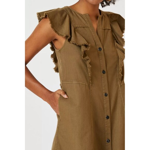 Pilcro x Anthropologie Flutter-Sleeve Buttondown Tunic Dress in Moss - Picture 2 of 16